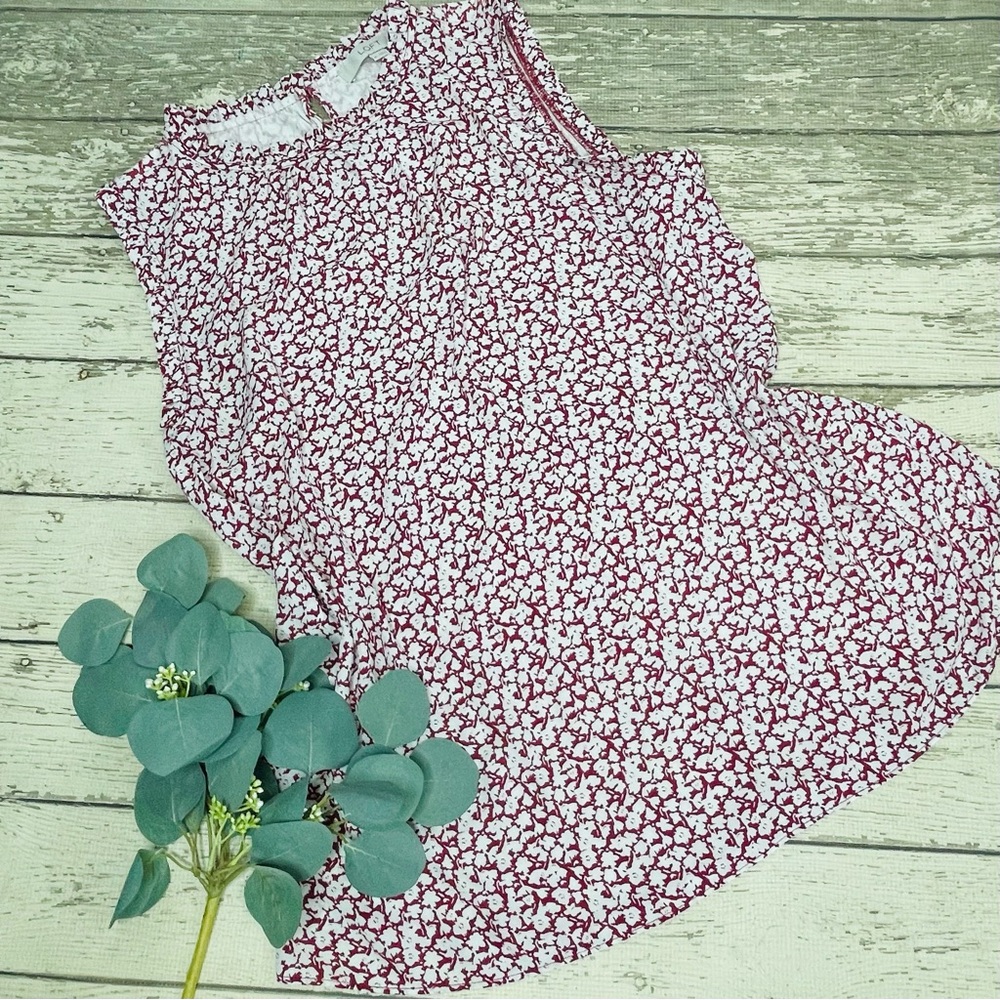 LOFT Floral Print Ruffled Neck Sleeveless Top